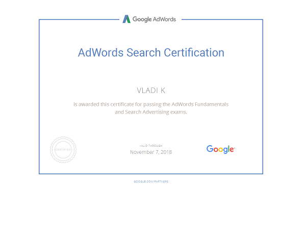 Google Ads Adwords Search Certification